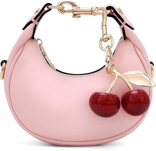 JQWSVE Small Top Handle Bags for Women Mini Purses Cute Ladies Handbags Crescent Mini Crossbody Bags with Cherry